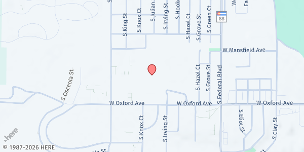 Map showing Sharing with Sheridan at 3325 W Oxford Ave, Denver, CO