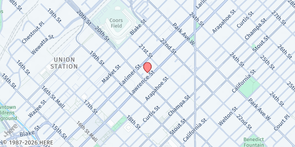 Map showing Sox Place at 2017 Lawrence St., Denver, CO