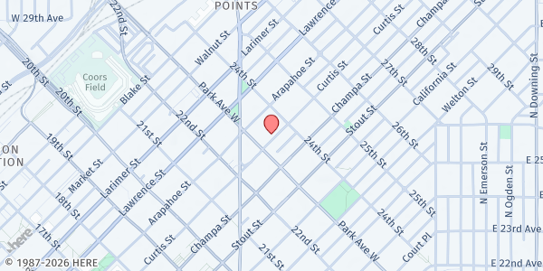 Map showing St. Francis Center at 2323 Curtis St, Denver, CO