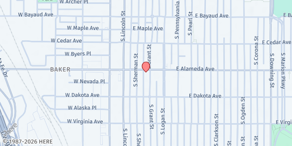 Map showing St. Francis de Sales Church at 301 S. Grant St., Denver, CO