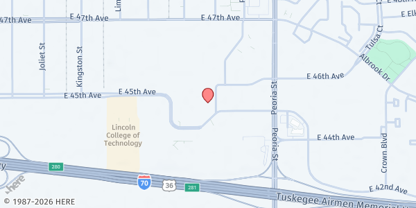 Map showing Struggle of Love Foundation - Montbello at 12005 E 45th Ave, Denver, CO