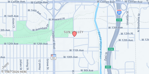 Map showing Sun Valley Kitchen at 1260 Decatur St, Denver, CO