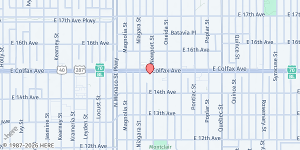 Map showing The Fax Partnership at 6740 E Colfax Ave, Denver, CO