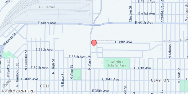 Map showing The GrowHaus at 3840 York St Ste 210, Denver, CO