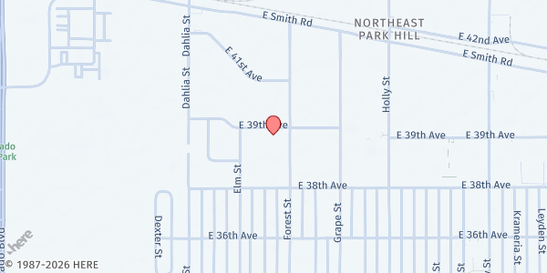 Map showing The GrowHaus at 5150 E. 39th Ave., Denver, CO