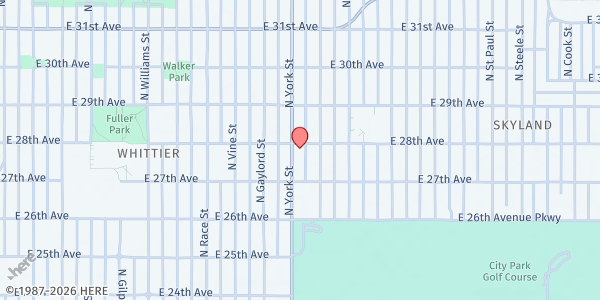 Map showing The People's Presbyterian Church at 2780 York St., Denver, CO