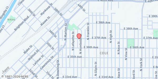 Map showing Twin Parishes at 3663 N Humboldt St, Denver, CO