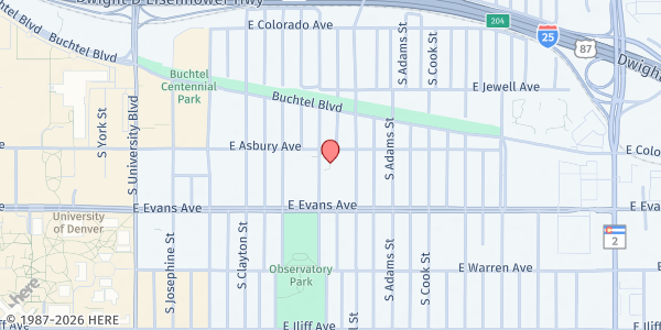 Map showing University Church of Christ at 2000 S. Milwaukee St., Denver, CO