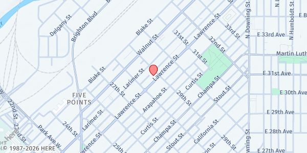 Map showing VOA Mission at 2877 Lawrence St., Denver, CO