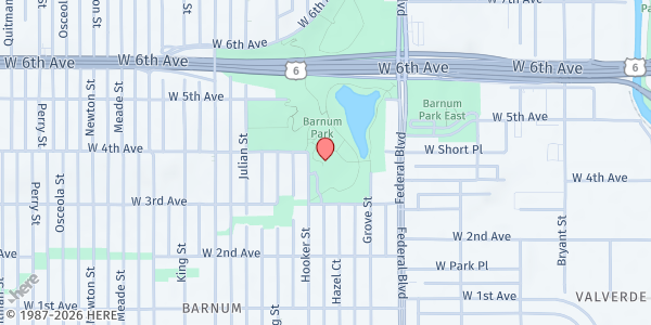 Map showing We Don't Waste - Barnum Rec Center Market at 360 Hooker St, Denver, CO