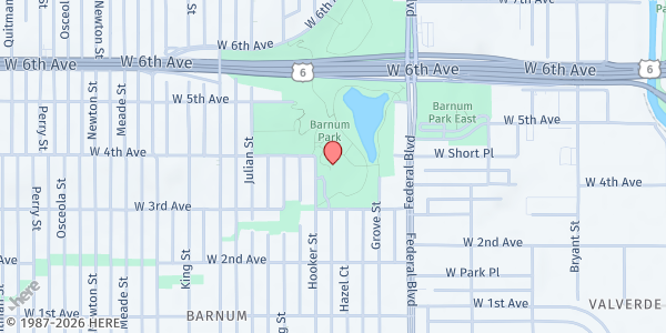 Map showing We Don't Waste - Barnum Recreation Center at 360 Hooker St, Denver, CO