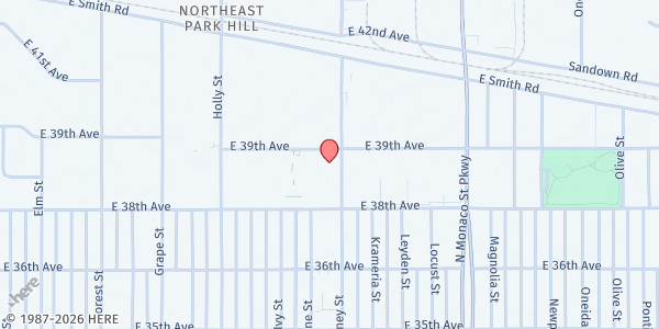 Map showing We Don't Waste - Main Location at 6090 E. 39th Ave., Denver, CO