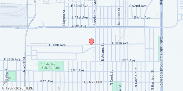 Map showing We Don't Waste - Mobile Food Market - Bruce Randolph at 3955 Steele St, Denver, CO