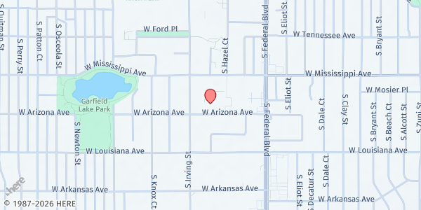 Map showing We Don't Waste - Mobile Food Market - Lalo Delgado at 3201 W Arizona Ave, Denver, CO