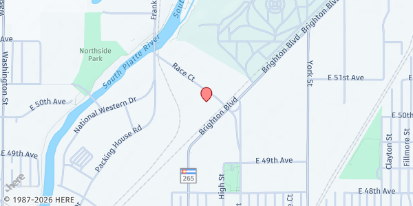 Map showing We Don't Waste - Mobile Market - National Western Center at 5115 Race Ct, Denver, CO