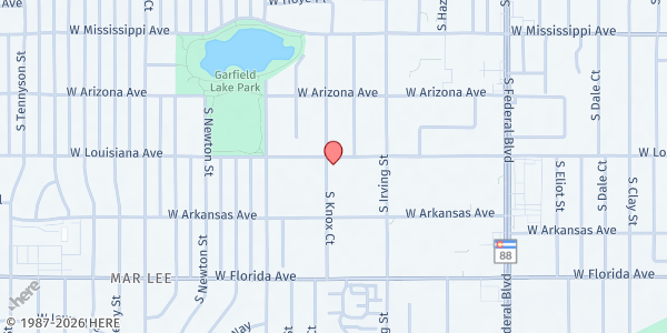 Map showing Westside Church International at 3440 W Louisiana Ave, Denver, CO