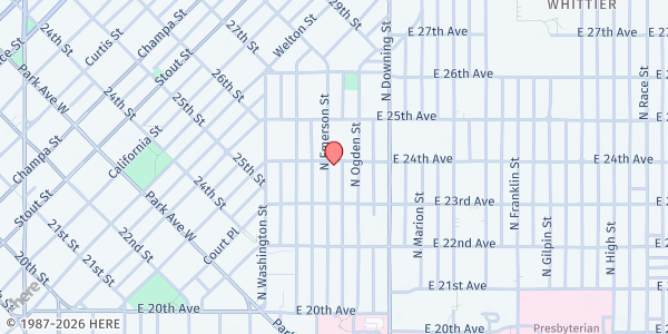 Map showing Zion Baptist Church Family Resource Center at 2368 Emerson St., Denver, CO