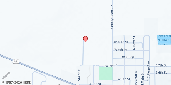 Map showing Dolores County Social Services Office at 8560 Rd 7.2, Dove Creek, CO