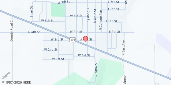 Map showing Dove Creek Care and Share Food Pantry at 214 West Hwy 491, Dove Creek, CO