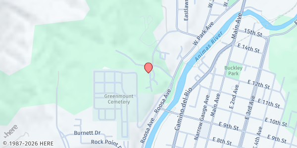 Map showing Durango Community Shelter Soup Kitchen at 1055 Avienda del Sol, Durango, CO