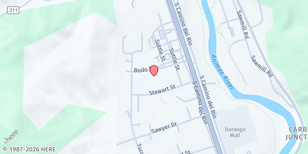 Map showing Durango Food Bank at 194 Bodo Dr., Durango, CO