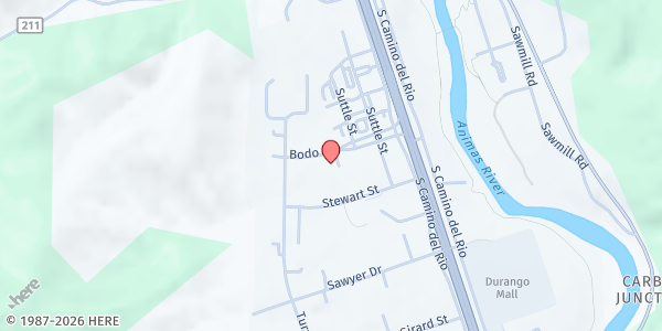 Map showing Durango Food Bank at 194 Bodo Dr C, Durango, CO