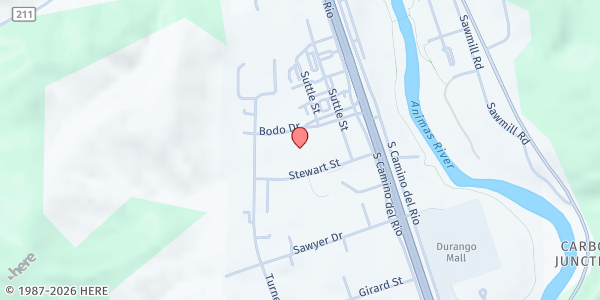 Map showing Durango Food Bank at 194-C Bodo Drive, Durango, CO