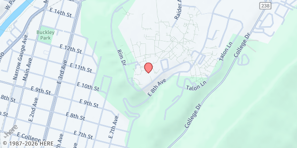 Map showing Grub Hub at 1000 Rim Dr., Durango, CO