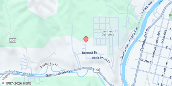 Map showing La Plata County Dept. of Human Services - Tech Center Plaza at 10 Burnett Ct, Durango, CO