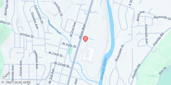 Map showing La Plata County Senior Services - Main Office at 2424 Main Ave., Durango, CO