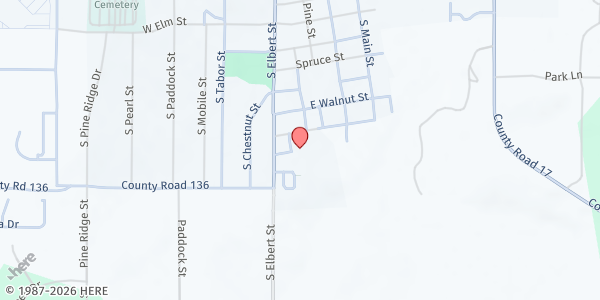 Map showing Harvest Bible Church Food Bank at 826 S Elbert St, Elizabeth, CO