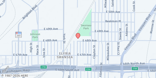 Map showing Focus Points Family Resource Center at 2501 East 48th Avenue, Elyria-Swansea, CO