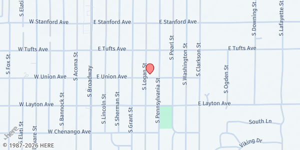 Map showing Englewood Church of Christ at 4690 S. Logan St., Englewood, CO