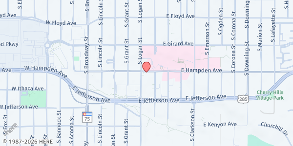 Map showing Englewood First Presbyterian Church at 3500 S Logan St, Englewood, CO