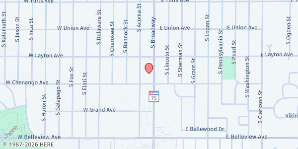 Map showing Jewish Family Services- Arapahoe County Public Health at 4857 S Broadway, Englewood, CO
