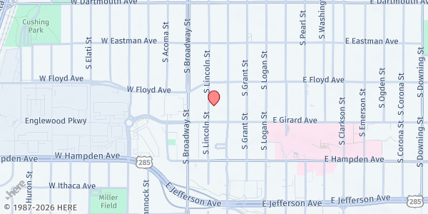 Map showing Malley Senior Recreation Center at 3380 S. Lincoln St., Englewood, CO