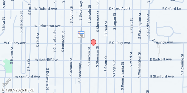 Map showing Spirit of Hope United Methodist Church at 3885 S. Broadway, Englewood, CO