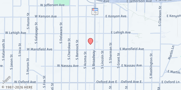 Map showing Wellspring Church at 3885 S Broadway, Englewood, CO