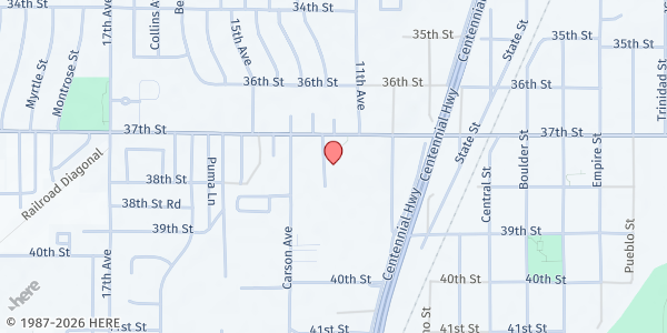 Map showing Evans Community Center at 1100 37th St., Evans, CO