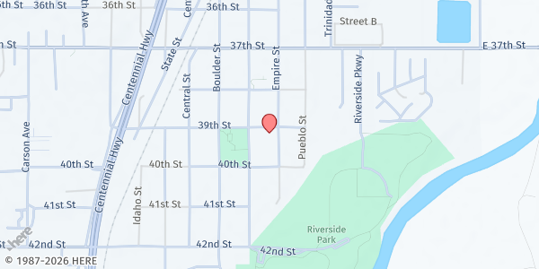 Map showing Evans Methodist Church at 602 39th St, Evans, CO