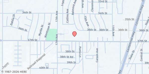 Map showing Evans Mobile Pantry: Centennial Elementary at 1400 37th St., Evans, CO