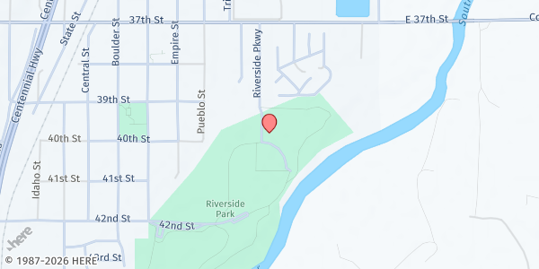 Map showing Riverside Park at 4000 Riverside Parkway, Evans, CO