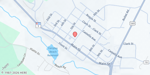 Map showing South Park Community Church Fellowship Hall at 300 6th St, Fairplay, CO