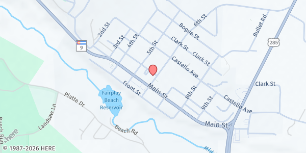 Map showing South Park Thrift Store at 298 6th St., Fairplay, CO