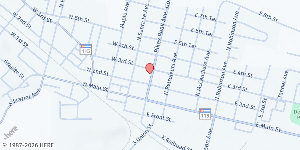 Map showing Praise Community Church at 215 N Pikes Peak Ave, Florence, CO