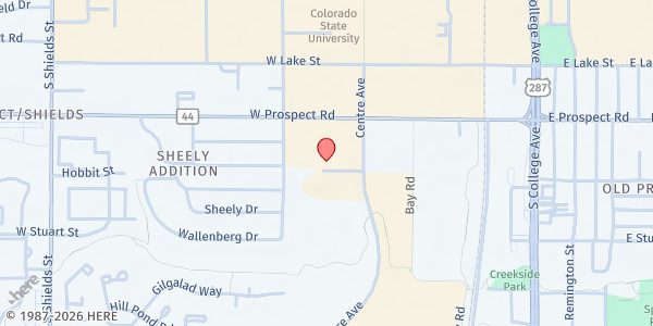 Map showing Aggie Village at 501 W Prospect, Building 24, Fort Collins, CO