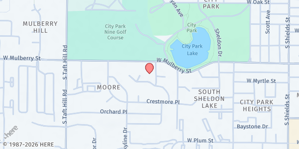 Map showing City Park Church at 1725 W. Mulberry St., Fort Collins, CO