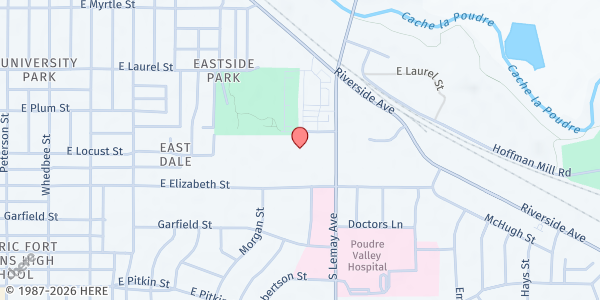 Map showing Family Medicine Center Pantry at 1025 Pennock Place, Fort Collins, CO