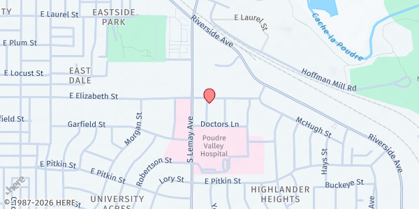 Map showing Fort Collins - Meals on Wheels at 1217 E. Elizabeth St., Fort Collins, CO