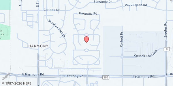 Map showing Harmony Village at 2500 E Harmony Rd, Fort Collins, CO